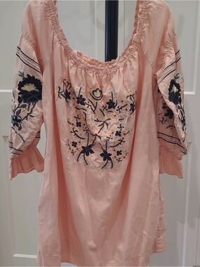 Free People Peach Pink Embroidered Mini Dress